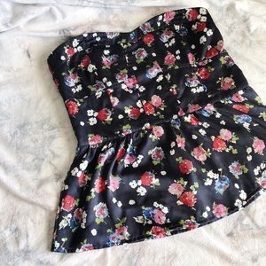 Navy Blue, Floral, AE Babydoll, Strapless Top